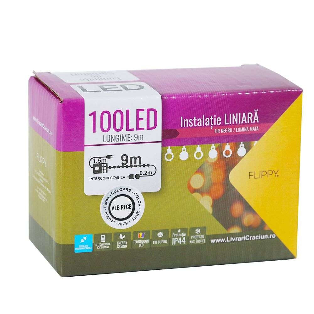 Karácsonyi installáció, Lineáris típus, 9 M, 100 LED, Összekapcsolható, Matt Fény, Hideg