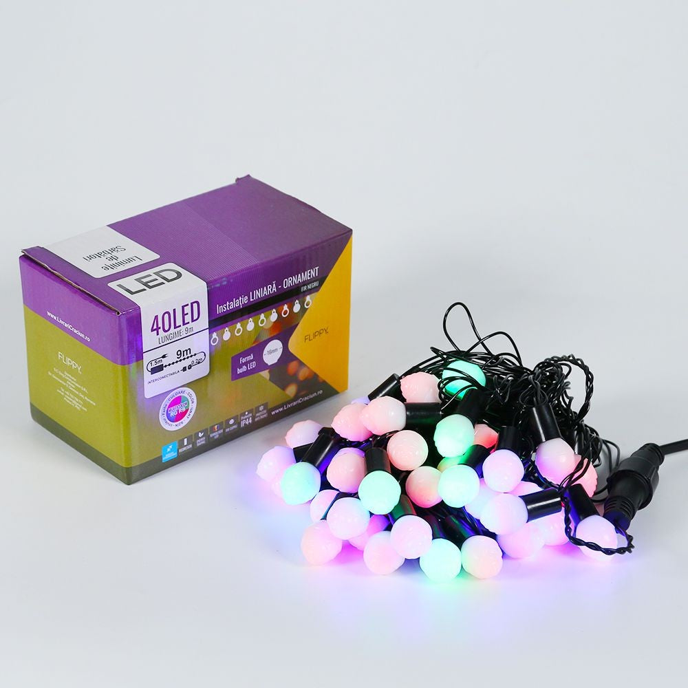 Karácsonyi installáció, lineáris típus, 9 m, 40 LED, összekapcsolható