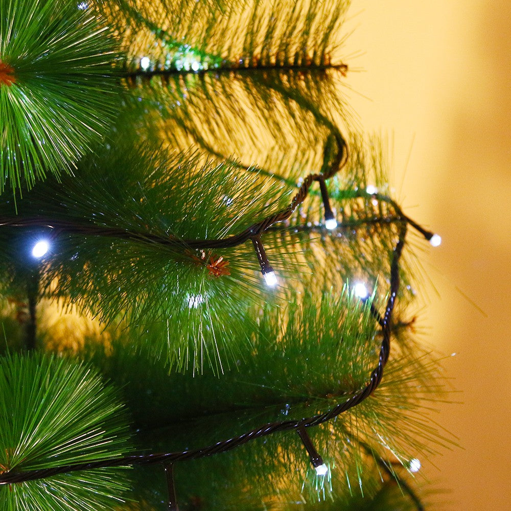 Instalatie de Craciun Flippy® Tip Liniara, Fir Negru, 17 m, 200 LED-uri, Interconectabila, Alb Rece - vivimall.ro