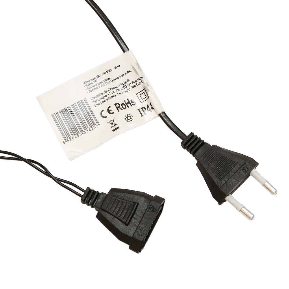 Karácsonyi Lineáris Installáció, Drót, 17 M, 200 Kis Kerek LED, Összekapcsolható, Meleg Fehér