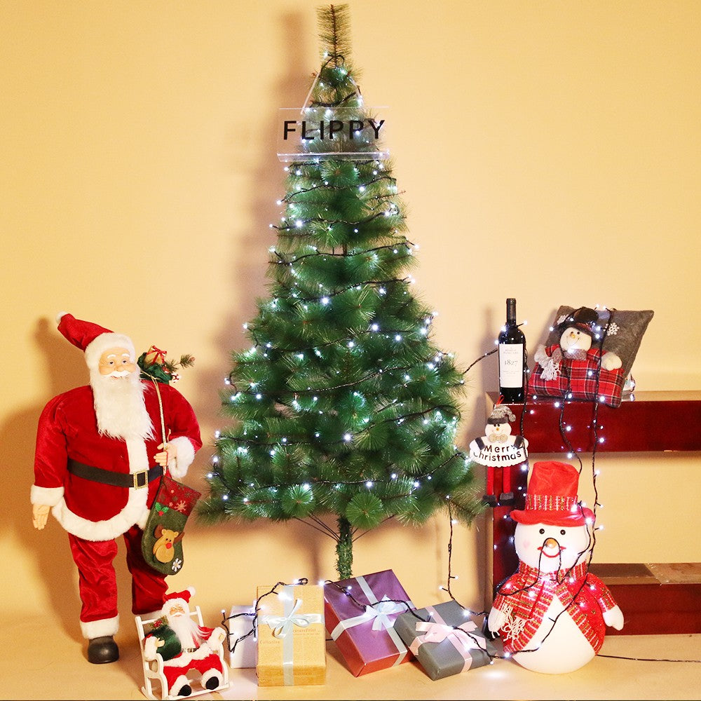 Instalatie de Craciun Flippy® Tip Liniara, Fir Negru, 24 m, 300 LED-uri Mici Rotunde, Interconectabila, Alb Rece - vivimall.ro