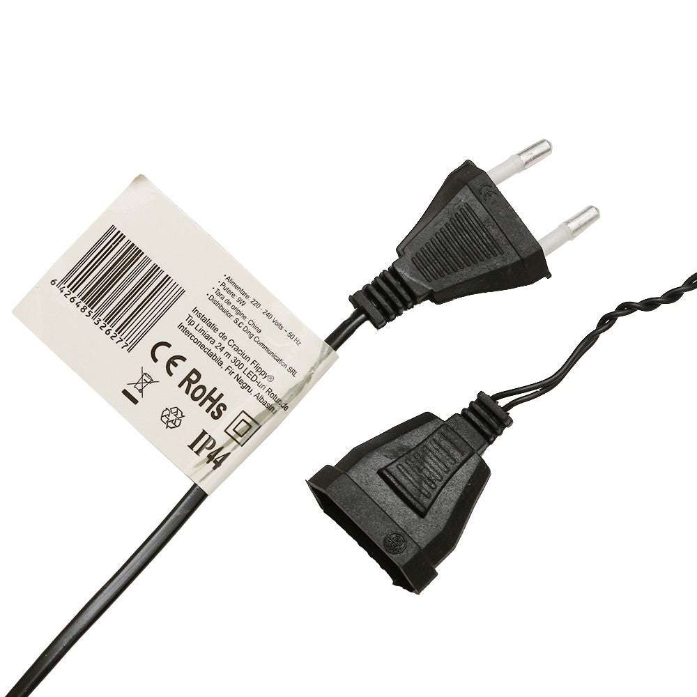 Instalatie de Craciun Flippy® Tip Liniara, Fir Negru, 24 m, 300 LED-uri Mici Rotunde, Interconectabila, Albastru - vivimall.ro