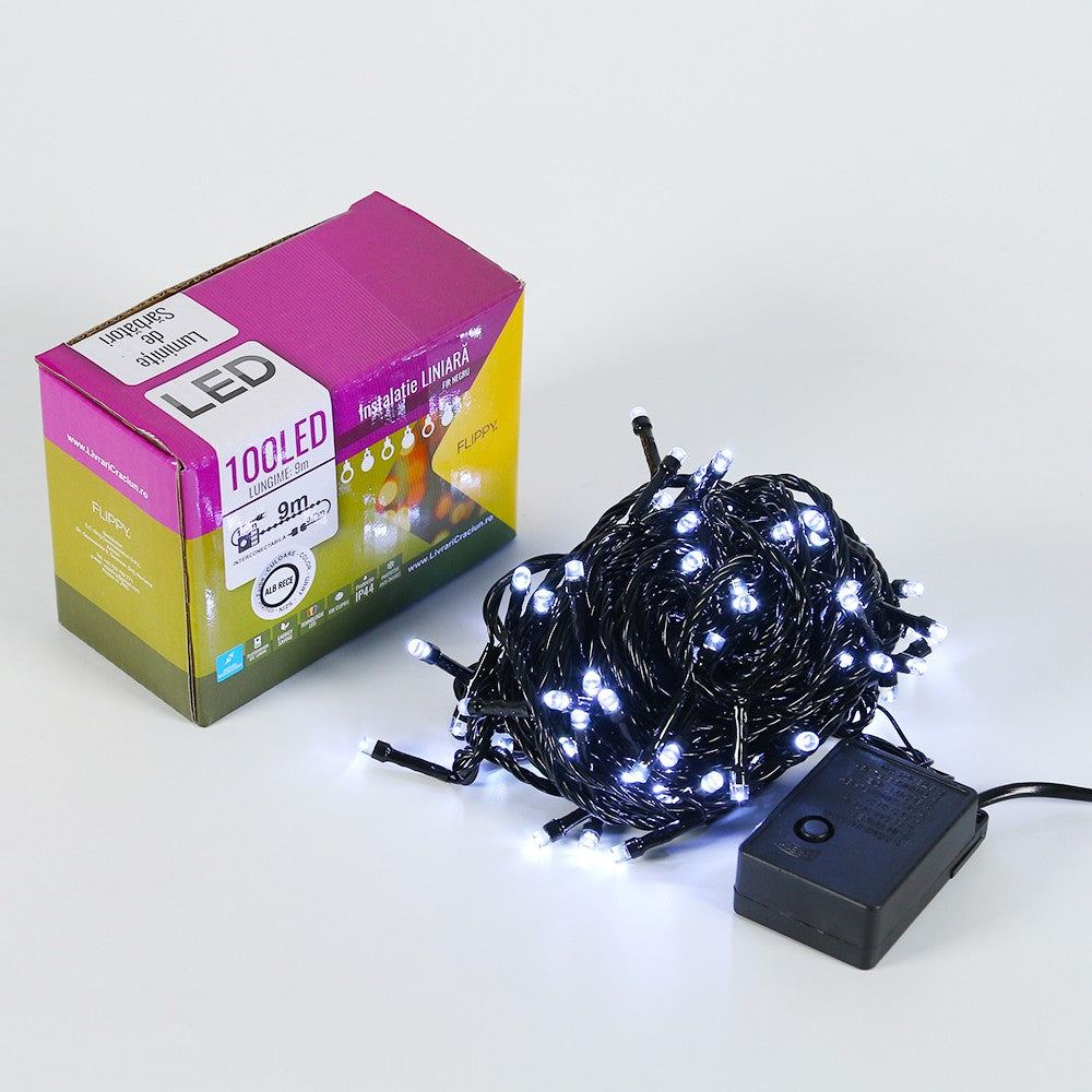 Karácsonyi Lineáris Installáció, Drót, 9 M, 100 LED, Összekapcsolható, Hideg Fehér