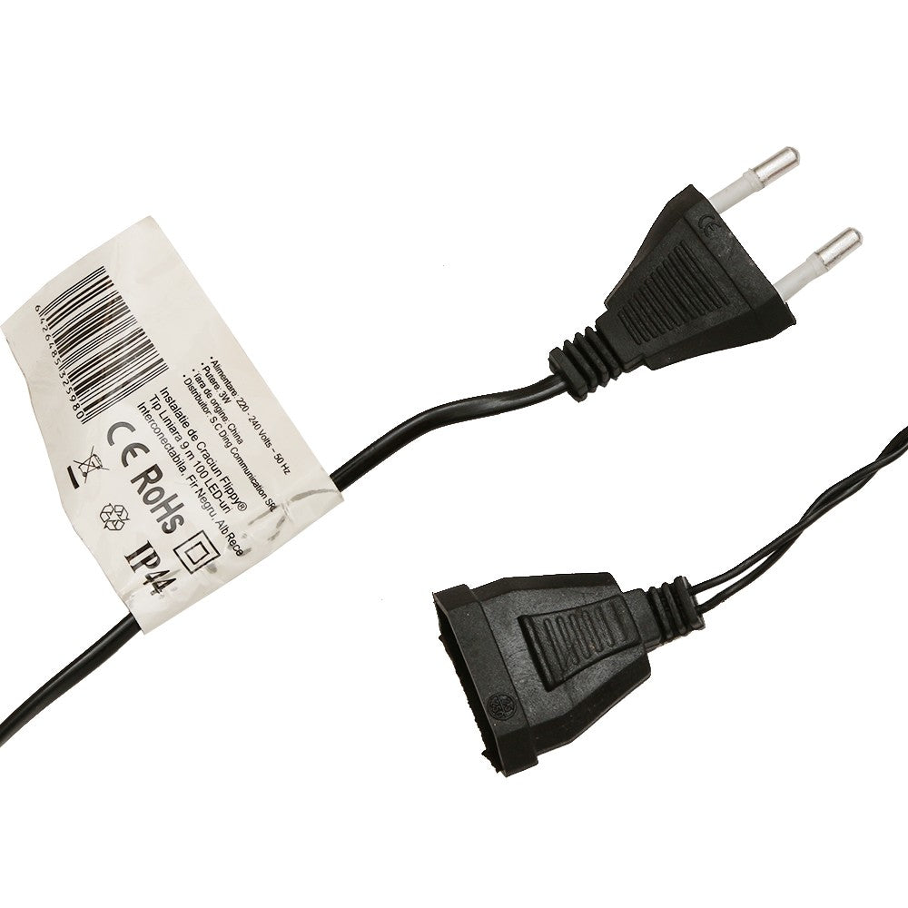 Instalatie de Craciun Flippy® Tip Liniara, Fir Negru, 9 m, 100 LED-uri, Interconectabila, Alb Rece - vivimall.ro