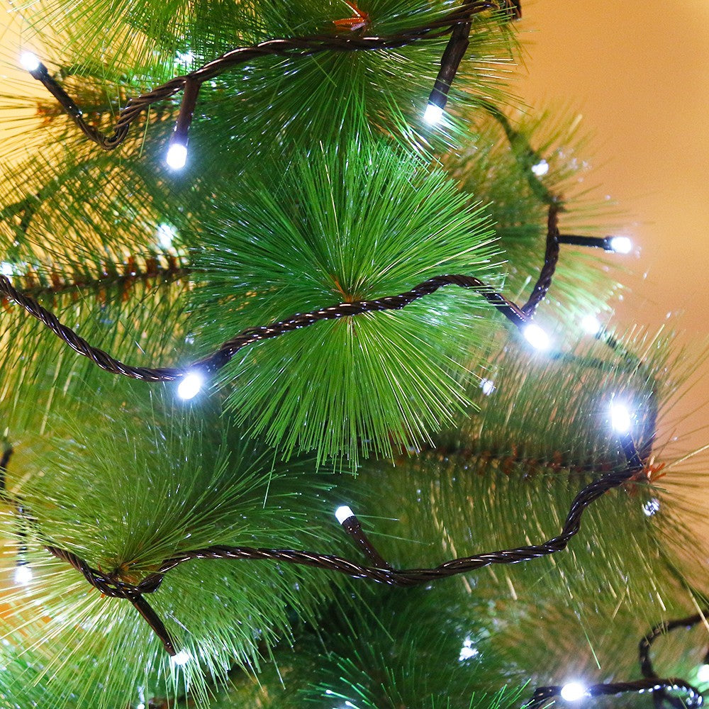 Instalatie de Craciun Flippy® Tip Liniara, Fir Negru, 9 m, 100 LED-uri, Interconectabila, Alb Rece - vivimall.ro