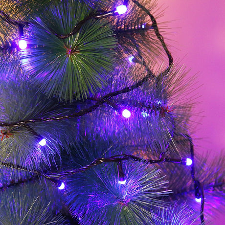 Instalatie de Craciun Flippy® Tip Liniara, Fir Negru, 9 m, 100 LED-uri Mari Rotunde, Interconectabila, Albastru - vivimall.ro