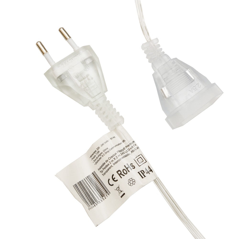 Instalatie de Craciun Flippy® Tip Perdea, 2 x 2 m, 240 LED-uri, Interconectabila, Alb Cald - vivimall.ro