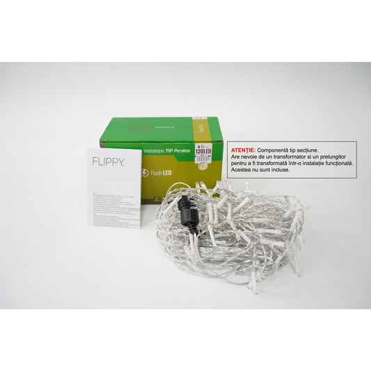 Instalatie de Craciun Vivimall® Tip Perdea cu Flash, Sectiune 2 X 1 m, 120 LED-uri, Interconectabila, Fir Transparent, Alb Cald - vivimall.ro