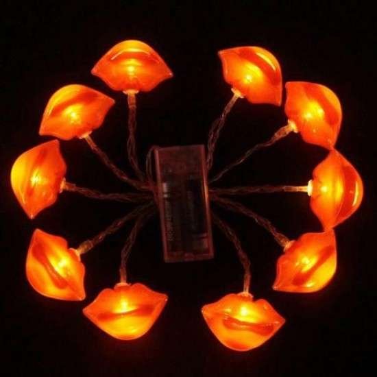 Instalatie de Craciun, Flippy®, Tip Sir cu Baterii, 1.5 m, 10 LED-uri, Model Buze, Rosu - vivimall.ro