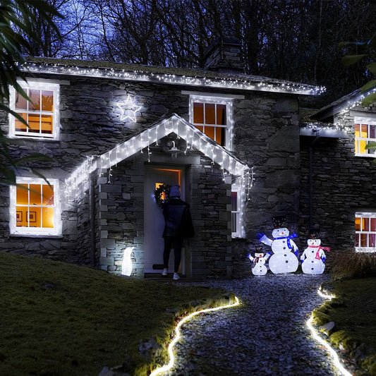 Instalatie de Craciun Vivimall® Tip Turturi, Franjuri cu Flash, IP65, Sectiune 5 m, 120 LED-uri, Interconectabila, Fir Transparent, Alb Rece - vivimall.ro