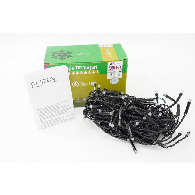 Instalatie de Craciun Vivimall® Tip Turturi, Franjuri cu Flash, Sectiune 3 m, 96 LED-uri, Interconectabila, Fir Negru, Alb Rece - vivimall.ro
