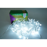 Instalație Crăciun Flippy tip țurțuri alb rece, 132 LED-uri pe secțiune de 4 m, fir transparent, vedere frontală