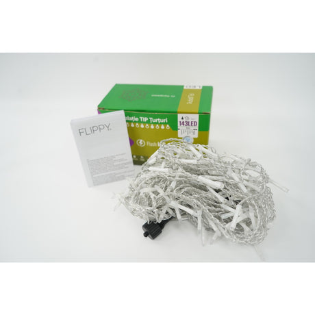 Instalatie de Craciun Vivimall® Tip Turturi, Franjuri cu Flash, Sectiune 5 m, 143 LED-uri, Interconectabila, Fir Transparent, Alb Rece - vivimall.ro