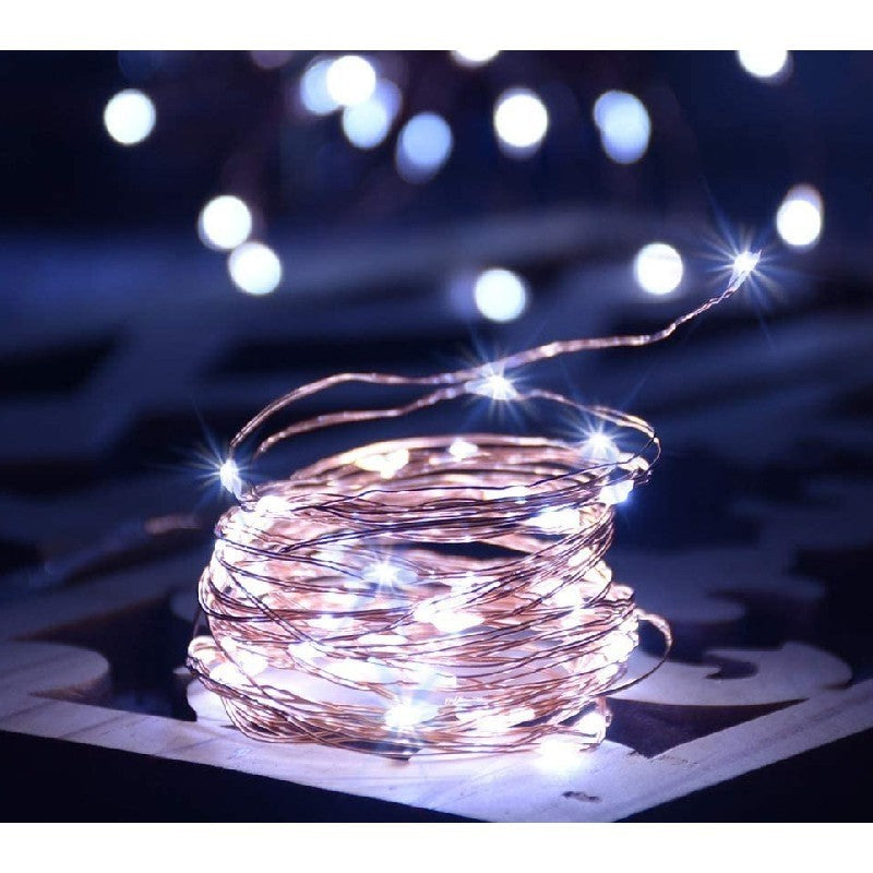 Instalatie de Craciun Liniara, Vivimall®, Tip Liniara, Fir Cupru, 8 Jocuri de Lumini, cu Telecomanda, 10 m, 100 Led-uri, Alimentare USB, 4.5V, Alb Rece