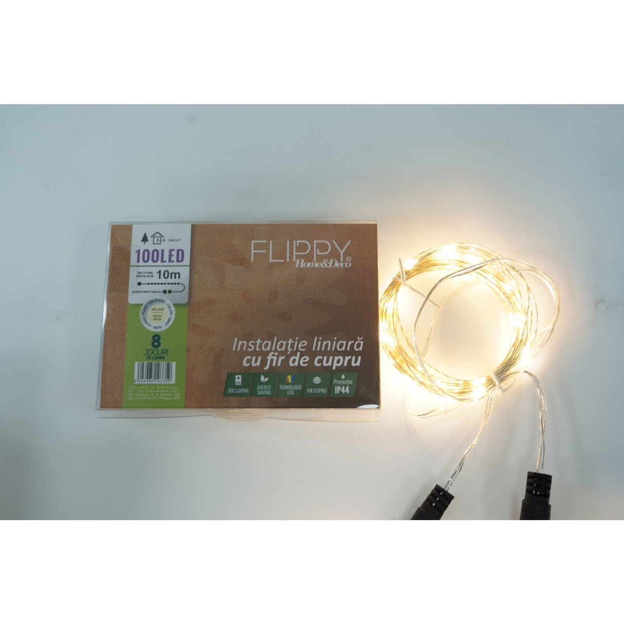 Instalatie de Craciun Liniara, Vivimall®, Tip Liniara, Fir Cupru, 8 Jocuri de Lumini, cu Telecomanda, 5 m, 50 Led-uri, Alimentare USB, 4.5V, Alb Cald