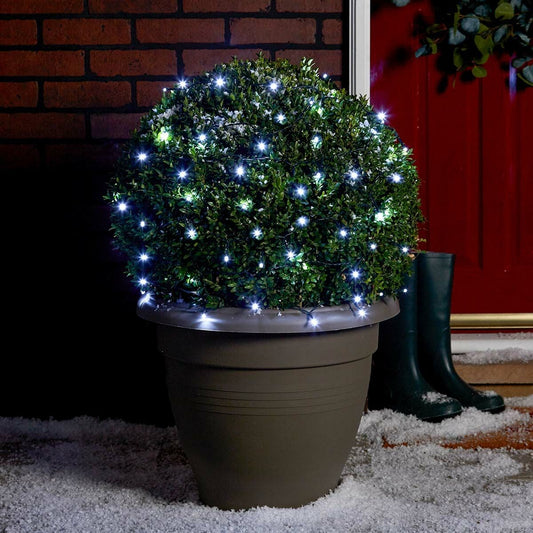 Instalatie de Craciun liniara Yoto, 10 m, din care 1 m cablu priza 220V, 100 LED, 8 jocuri de lumini, controler, fir negru, alb rece - vivimall.ro