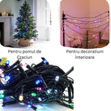 Instalatie de Craciun liniara Yoto, 10 m, din care 1 m cablu priza 220V, 100 LED, 8 jocuri de lumini, pentru interior, controler, fir negru, multicolor - vivimall.ro
