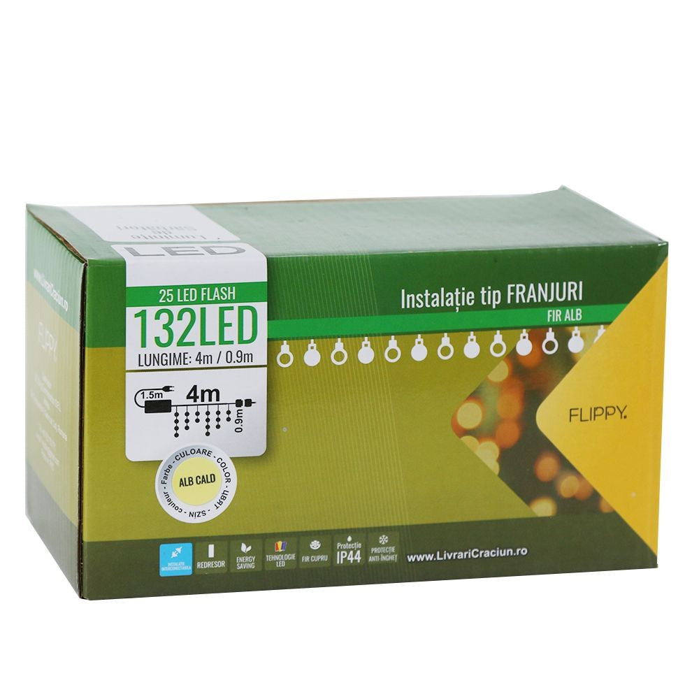 Karácsonyi installáció, prémium, peremtípus vakuval, 4 m, 132 LED, összekapcsolható 