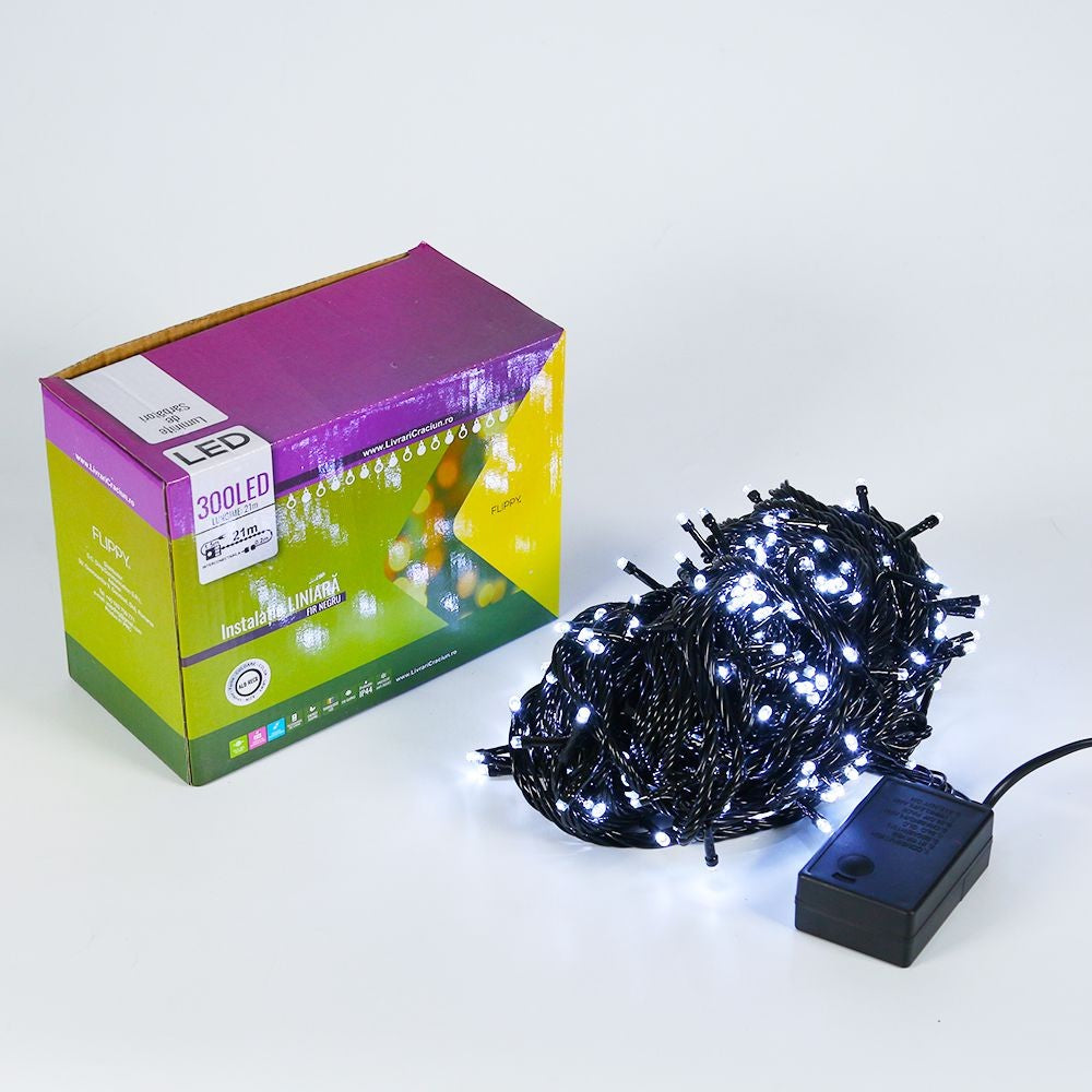 Karácsonyi installáció, prémium, lineáris típus, 21 m, 300 LED, összekapcsolható, menő