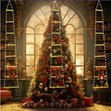 Instalatie LED de Craciun, Vivimall, cu Accesorii, Lumina Calda, Lungime 1.5m, 8 Trepte, 120 de Luminite, 8 Moduri, Model Mos Craciun pe Scara, Multicolor - vivimall.ro