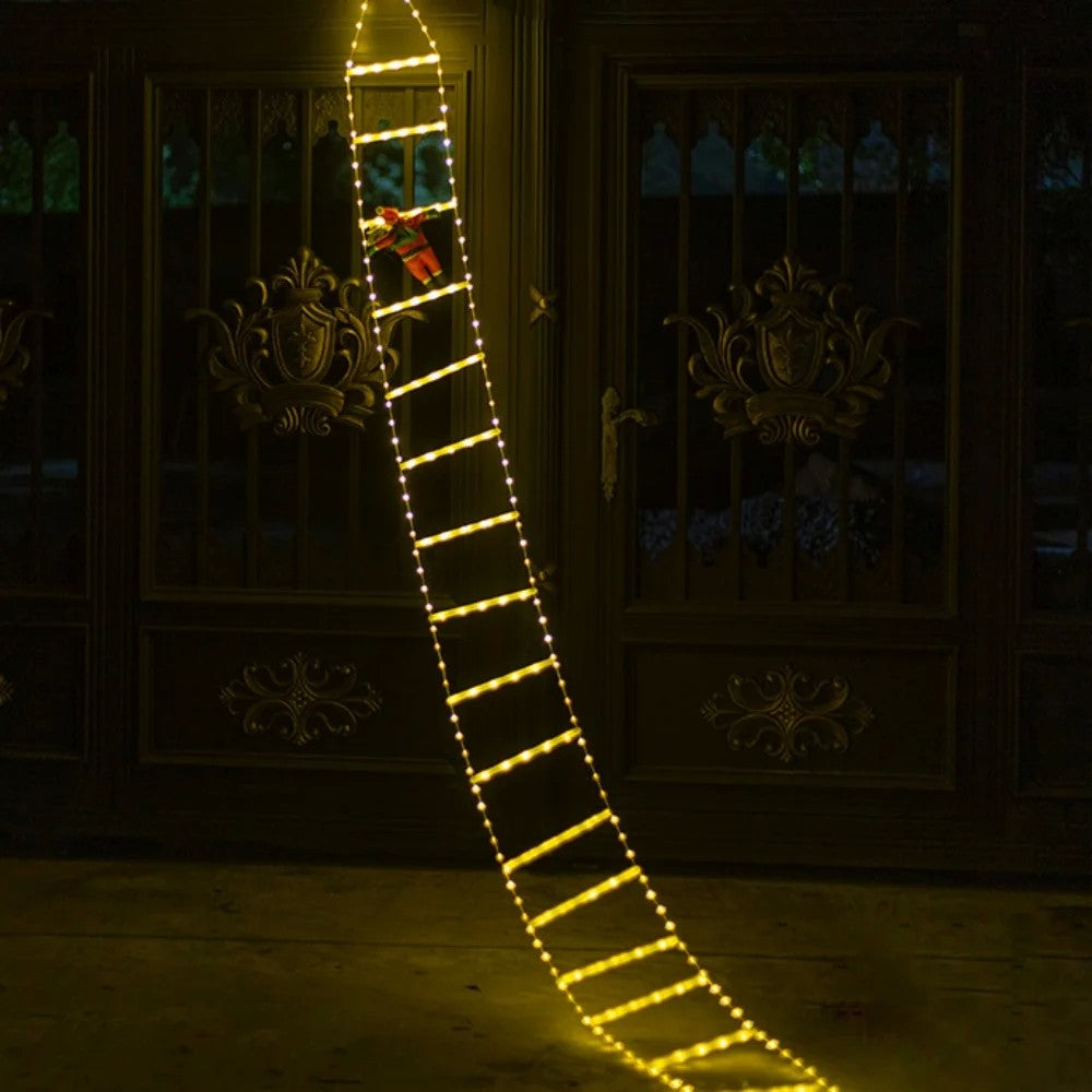 Instalatie LED de Craciun, Vivimall, cu Accesorii, Lumina Calda, Lungime 3 m, 16 Trepte, 288 de Luminite, 8 Moduri, Model Mos Craciun pe Scara,  Alb cald - vivimall.ro