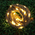 Instalatie Luminoasa, Vivimall, cu Fir de Cupru, 3 m, 60 LED-uri, Model Sfoara de Canepa, cu Baterii, 8 Jocuri de Lumini, IP44, Alb Cald - vivimall.ro