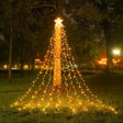 Instalație perdea brad Crăciun Tree Dazzler, 350 LED-uri lumină caldă, vedere de ansamblu cu stea luminoasă