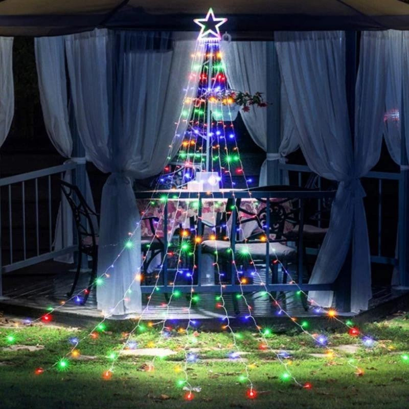 Instalație perdea Crăciun Tree Dazzler cu 350 LED-uri multicolore și stea luminoasă, vedere frontală