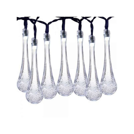 Instalatie Solara 6 m, 28 Led-uri cu Ornament tip picatura de apa, Liniara, Fir negru, Alb Rece - vivimall.ro