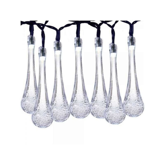Instalatie Solara 6 m, 28 Led-uri cu Ornament tip picatura de apa, Liniara, Fir negru, Alb Rece - vivimall.ro