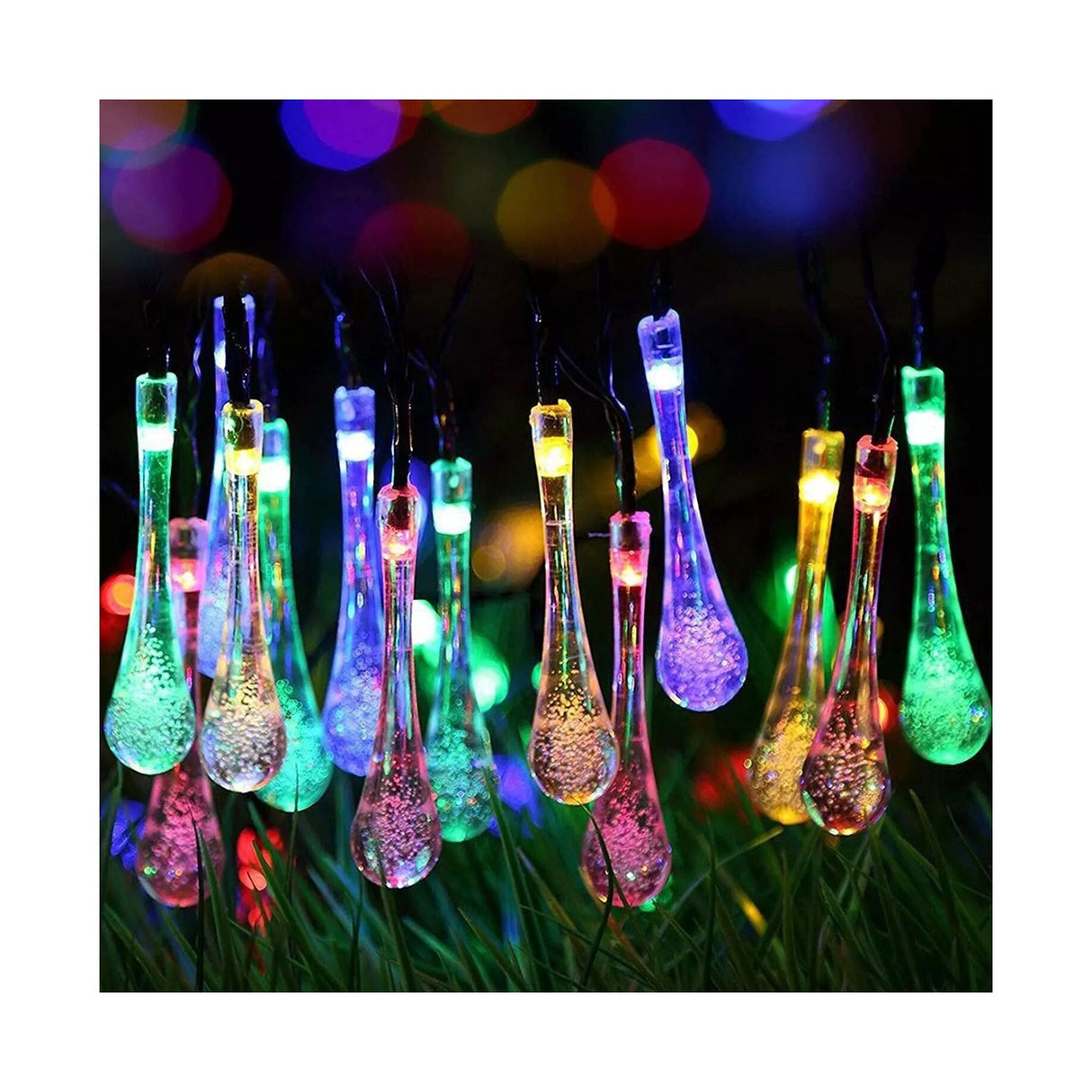 Napelemes Telepítés 6 M, 28 LED Vízcsepp Díszítéssel, Lineáris, Fekete Vezetékkel
