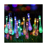 Instalatie Solara 6 m, 28 Led-uri cu Ornament tip picatura de apa, Liniara, Fir negru, Multicolor - vivimall.ro