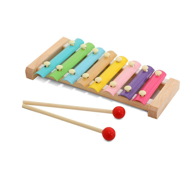 Instrument Muzical Xilofon Vivimall, din Lemn, 8 Note Muzicale, 2 Bete de Percutie, 4-6 Ani, Multicolor Pastel