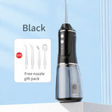 Irigator Bucal Electric, Flippy,  Portabil, Dus Bucal pentru Curatare, Indepartare Tartru, 4 Capete, 25 x 8 x 8 cm, Negru - vivimall.ro