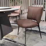 Scaun de Sufragerie, Flippy, Stil Italian, Schelet Metalic, Exterior din Piele, 45 x 49 x 82 cm, Maro - vivimall.ro