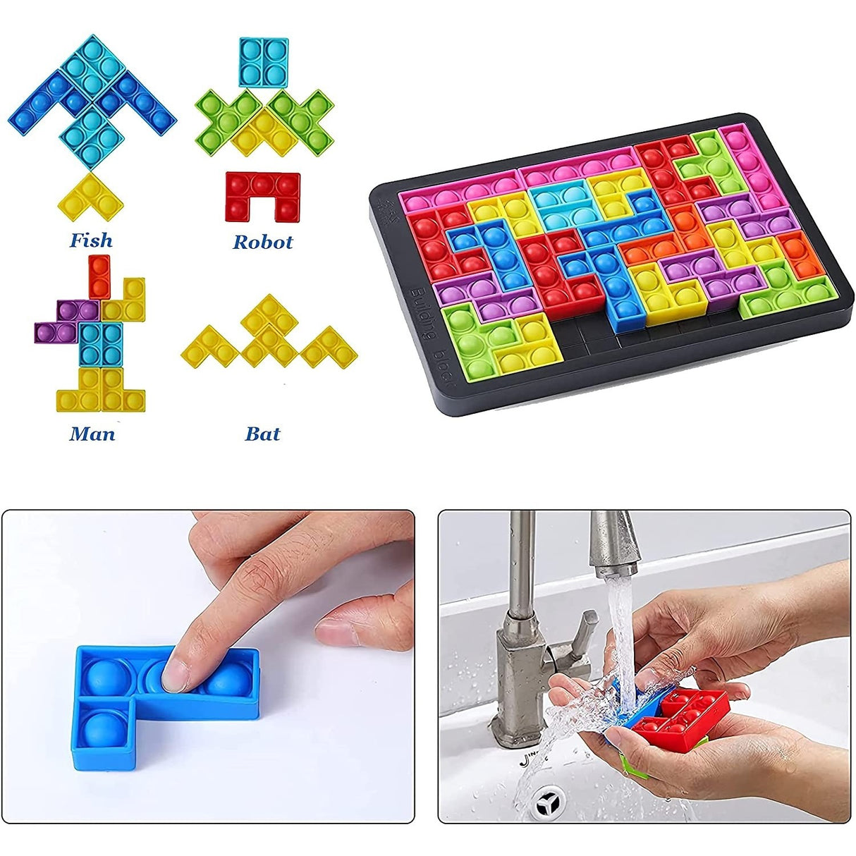 Joc antistres din silicon, Vivimall, Pop It Now and Flip It, Puzzle Blocks, Multicolor - vivimall.ro