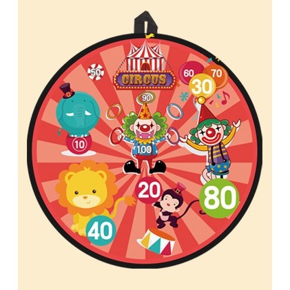 Joc Darts Vivimall pentru Copii, Placa Pliabila 36.5 cm, 8 Mingii Velcro/Scai Simple, 2 Mingii Luminoase, Model Circ, Rosu - vivimall.ro