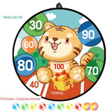 Joc Darts Vivimall pentru Copii, Placa Pliabila 36.5 cm, 8 Mingii Velcro/Scai Simple, 2 Mingii Luminoase, Model Tigru, Portocaliu - vivimall.ro