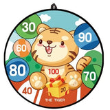 Joc Darts Vivimall pentru Copii, Placa Pliabila 36.5 cm, 8 Mingii Velcro/Scai Simple, 2 Mingii Luminoase, Model Tigru, Portocaliu - vivimall.ro