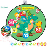 Joc Darts Vivimall pentru Copii, Placa Pliabila 70 cm, 8 Mingii Velcro/Scai Simple, 2 Mingii Luminoase, Model Dinozaur Park, Verde - vivimall.ro