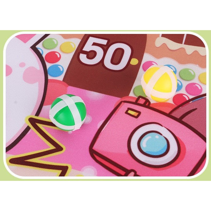 Joc Darts Vivimall pentru Copii, Placa Pliabila 70 cm, 8 Mingii Velcro/Scai Simple, 2 Mingii Luminoase, Model Acadele, Roz - vivimall.ro