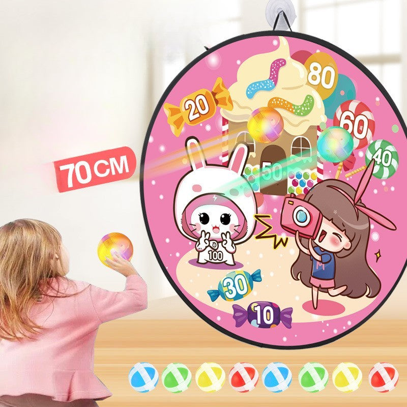 Joc Darts Vivimall pentru Copii, Placa Pliabila 70 cm, 8 Mingii Velcro/Scai Simple, 2 Mingii Luminoase, Model Acadele, Roz - vivimall.ro