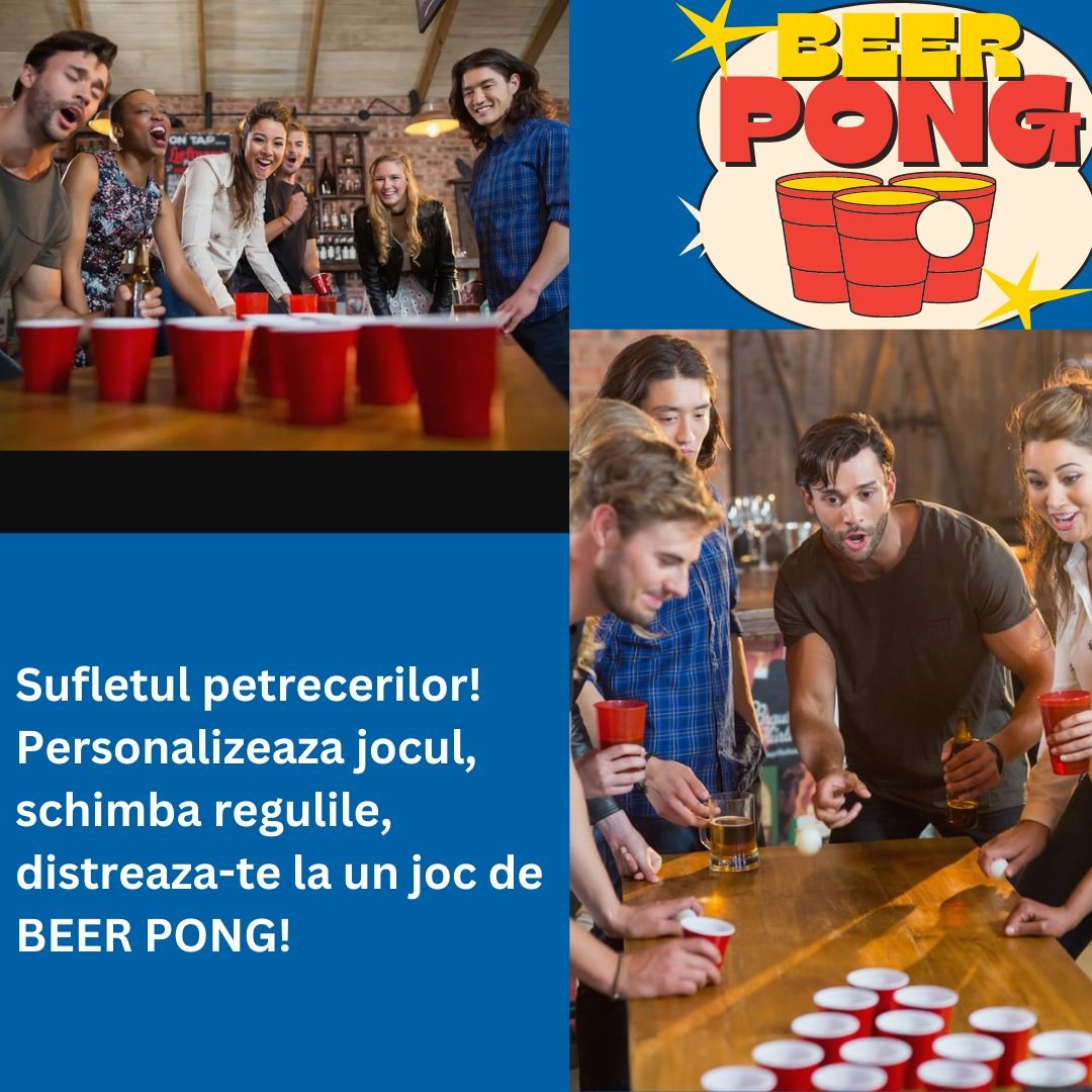 Joc de baut Beer Pong Vivimall, 24 Pahare, 24 Mingi, material plastic, reutilizabil, portabil, rosu - vivimall.ro