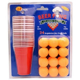 Joc de baut Beer Pong Vivimall, 24 Pahare, 24 Mingi, material plastic, reutilizabil, portabil, rosu - vivimall.ro