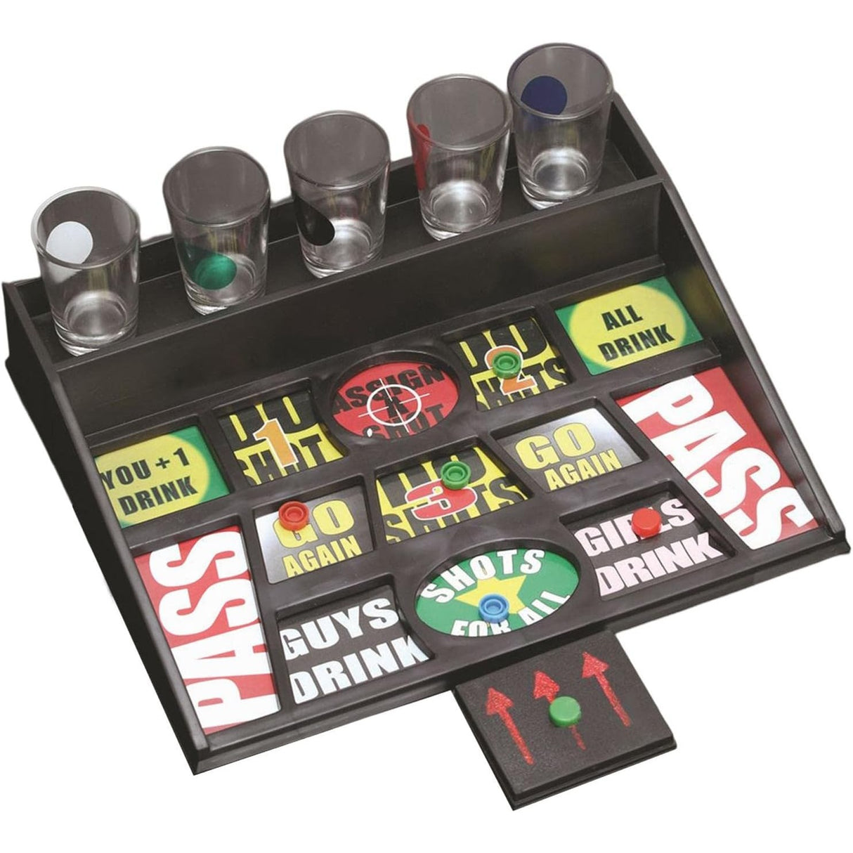 Joc de baut cu banuti Vivimall, Pahare de Shot din Sticla Incluse, distractiv si interactiv, 23x28 cm, multicolor - vivimall.ro