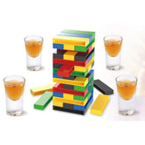 Joc de Baut Vivimall, Turn Jenga din Plastic, cu 4 Pahare de Shot, +18 Ani, Multicolor - vivimall.ro