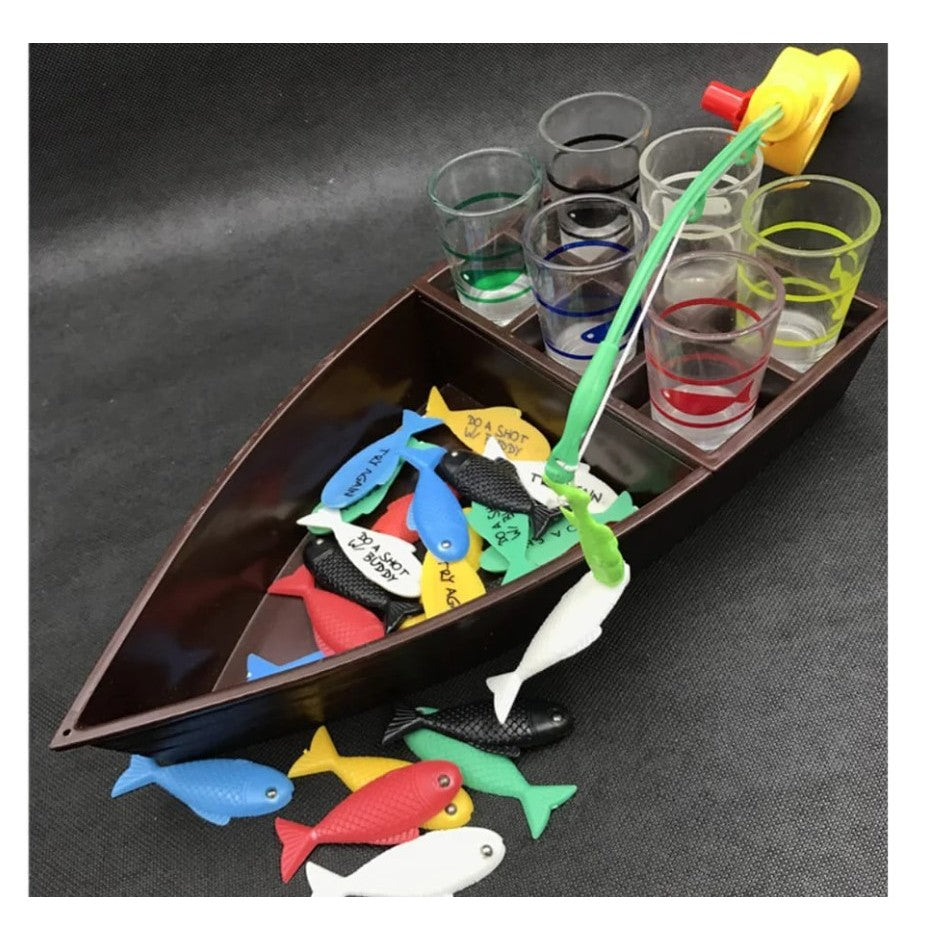 Joc de baut, La pescuit, Vivimall, arunca undita si prinde provocarea, pahare de shot din sticla, pentru petreceri, distractiv,  31 x 15 x 5 cm, multicolor - vivimall.ro