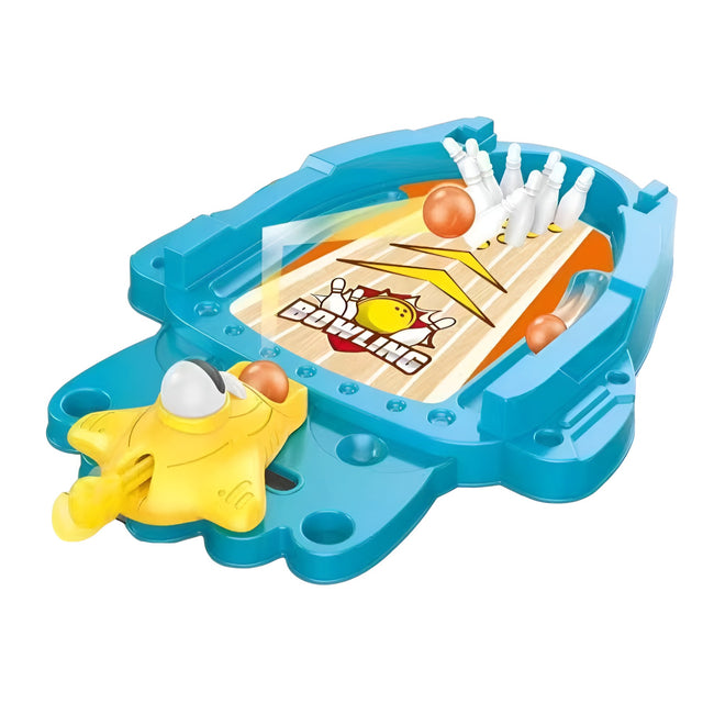 Joc de Masa Mini Bowling Interactiv pentru Copii, Vivimall, Mingi si Figurine Incluse, 26.5x19.5x5 cm, Albastru - vivimall.ro