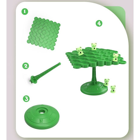 Joc Interactiv, Vivimall, Broaste in Echilibru, +3 Ani, din Plastic, 50 de Pioni, Placa de Echilibru, Roata cu Pedepse, Zar, 14 x 7 x 14 cm, Verde - vivimall.ro