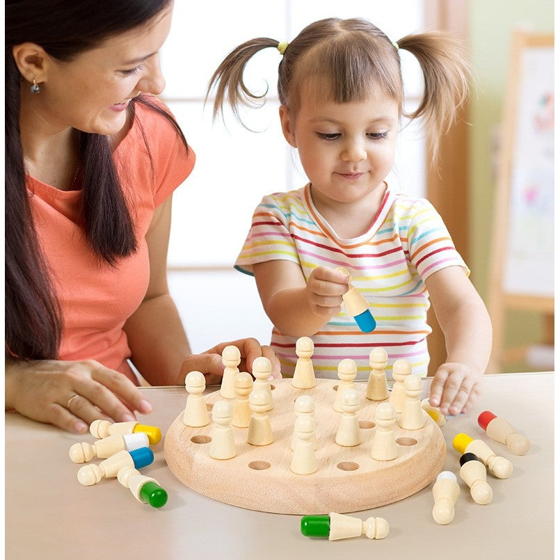 Joc de Memorie, Vivimall, pentru Toata Familia, din Lemn, Diametru Tabla de Joc 17 cm, Interactiva, +4 Ani, 6 Culori, Multicolor - vivimall.ro